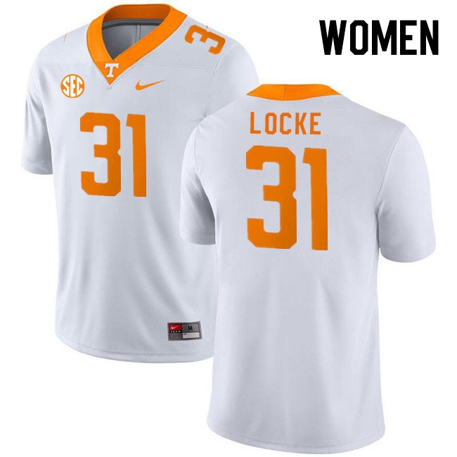 Women #31 Jackson Locke Tennessee Volunteers College Football Jerseys Stitched Sale-White - Click Image to Close